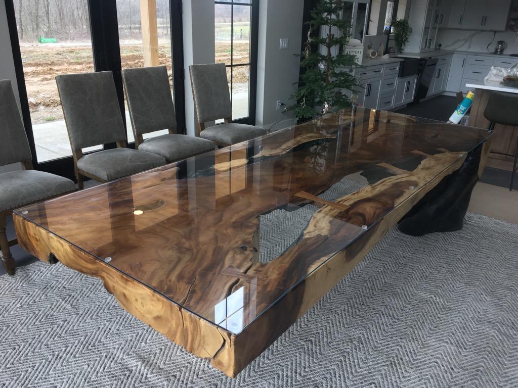 Wooden glass dining table